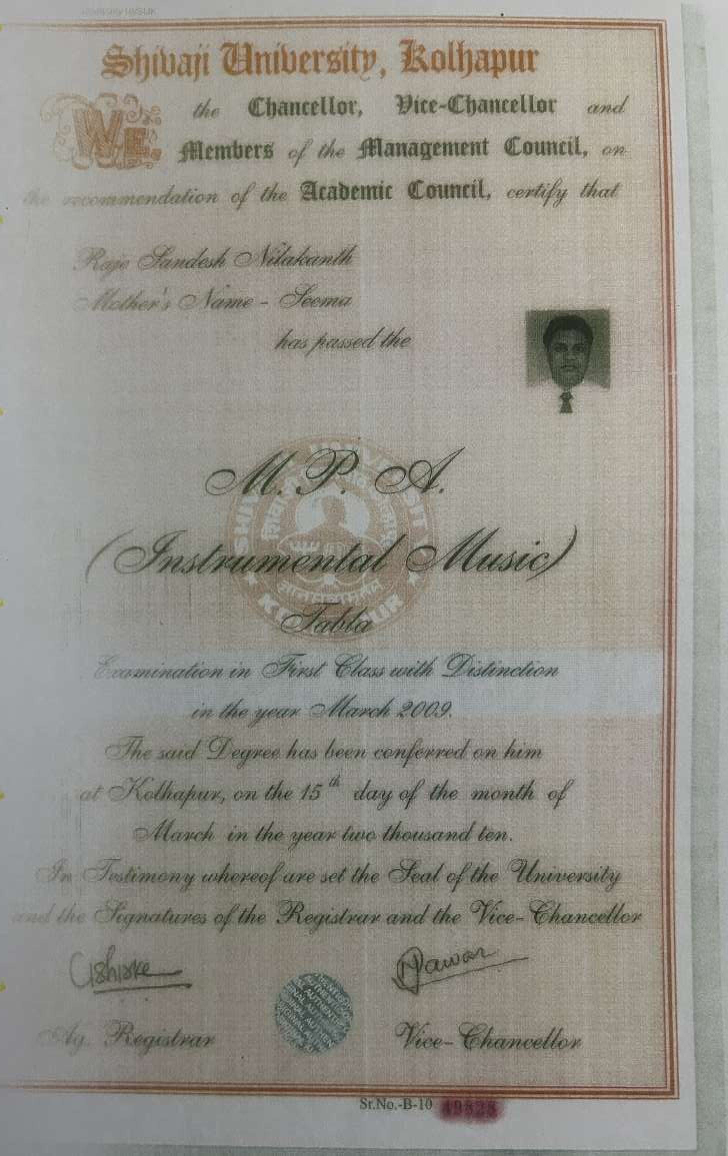 Sandesh Raaje certificate